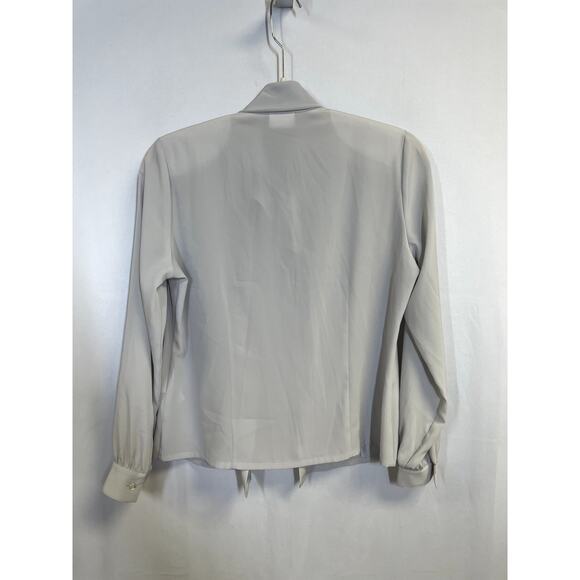 SOMMER MANN Long Sleeve Button Down Padded Shoulder Tie Neck Blouse Size 40 - Picture 5 of 11